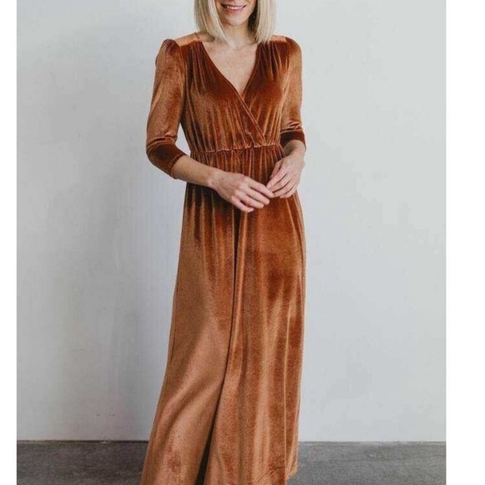 Baltic Born Rust Velvet Long Sleeve Dress